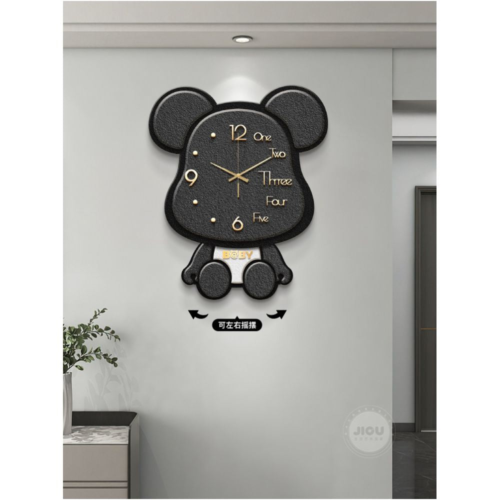 Minimalist rugged bear swing clock dining room wall clock with clock KAWS children s room wall hanging cute living room wall decoration image 2